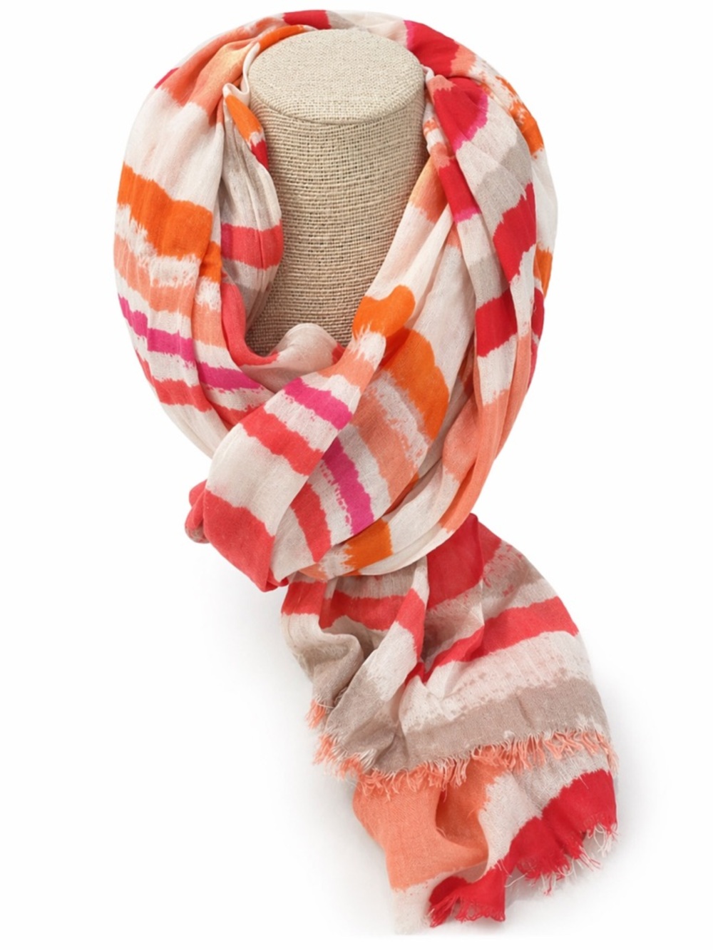 Banana Republic Striped Scarf Pink Orange White Lightweight Soft Wrap